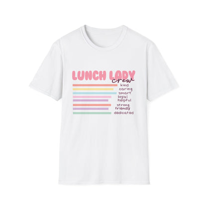 Kind Caring Lunch Lady Crew T-Shirt | Essential School Staff Appreciation Gift | Proud Cafeteria Worker Tee