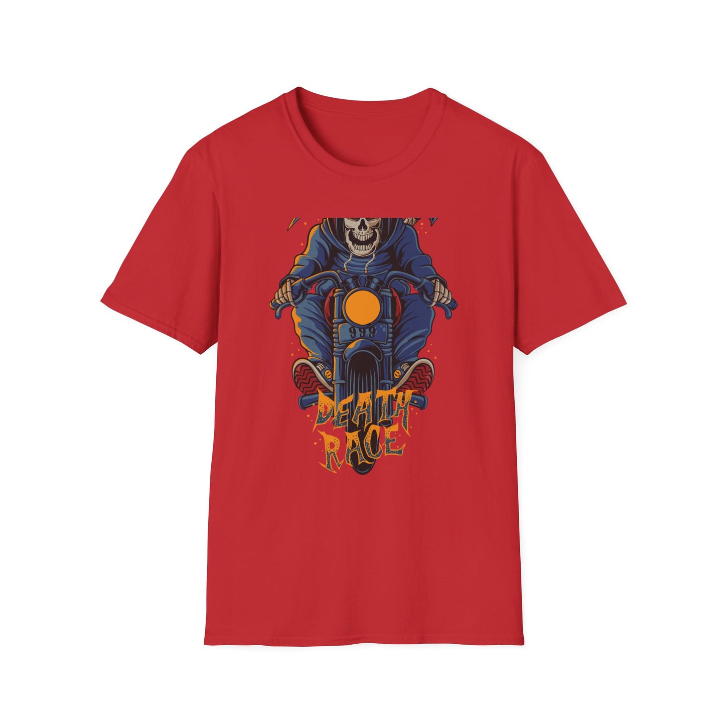 Epic Grim Reaper Biker T-Shirt | 'Death Race' Skeleton Motorcycle Graphic Tee for Bold Riders & Edgy Streetwear Fans