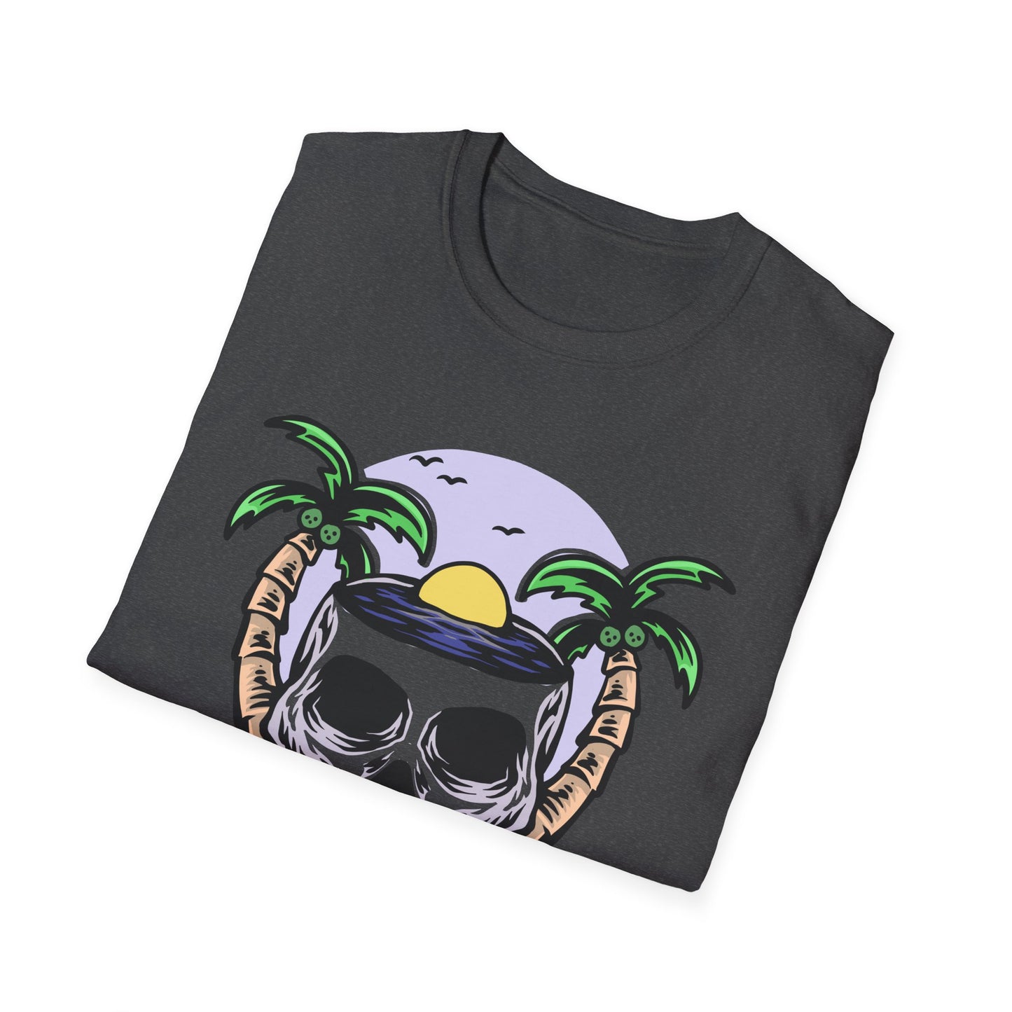 Vibrant Tropical Skull T-Shirt | Beach Sunset & Palm Tree Design | Unique Summer Vacation Tee | Cool Edgy Casual Wear