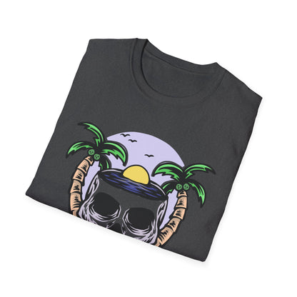 Vibrant Tropical Skull T-Shirt | Beach Sunset & Palm Tree Design | Unique Summer Vacation Tee | Cool Edgy Casual Wear