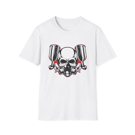 Bold Skull Gas Mask Spray Paint T-Shirt | Ultimate Airbrush Artist & Car Mechanic Gear Tee
