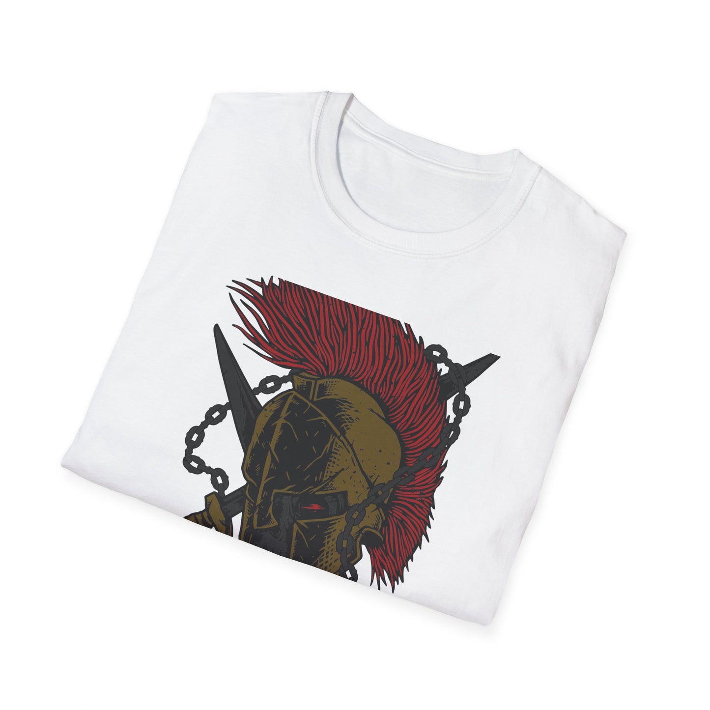 Epic Spartan Skull Helmet T-Shirt - Fearless Warrior Design with Swords & Chains for Men