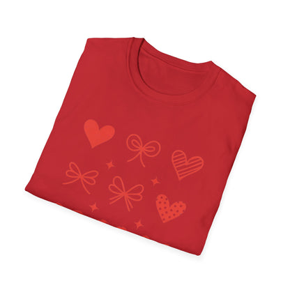 Adorable Valentine's Day Hearts & Bows T-Shirt | Sweet Romantic Love Graphic Tee for Women, Girls & Teens
