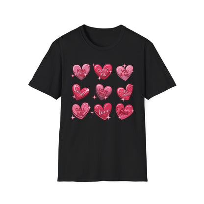 Charming Sweetheart Candy Hearts T-Shirt | Iconic Valentine's Day Love Messages Tee for Couples & Friends