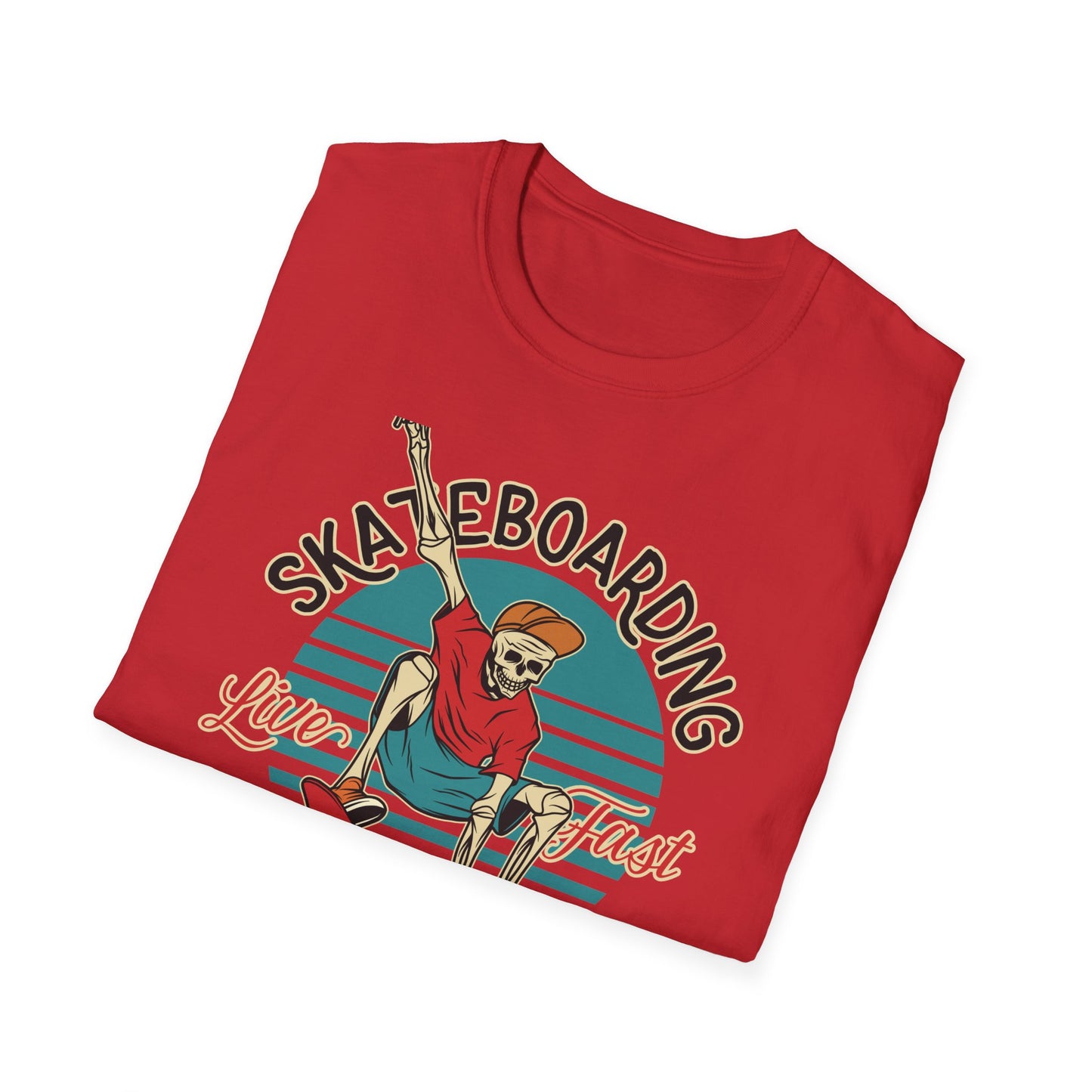 Vintage Skateboarding Skeleton T-Shirt | "Live Fast Die Young" Retro Skater Tee for Edgy Style