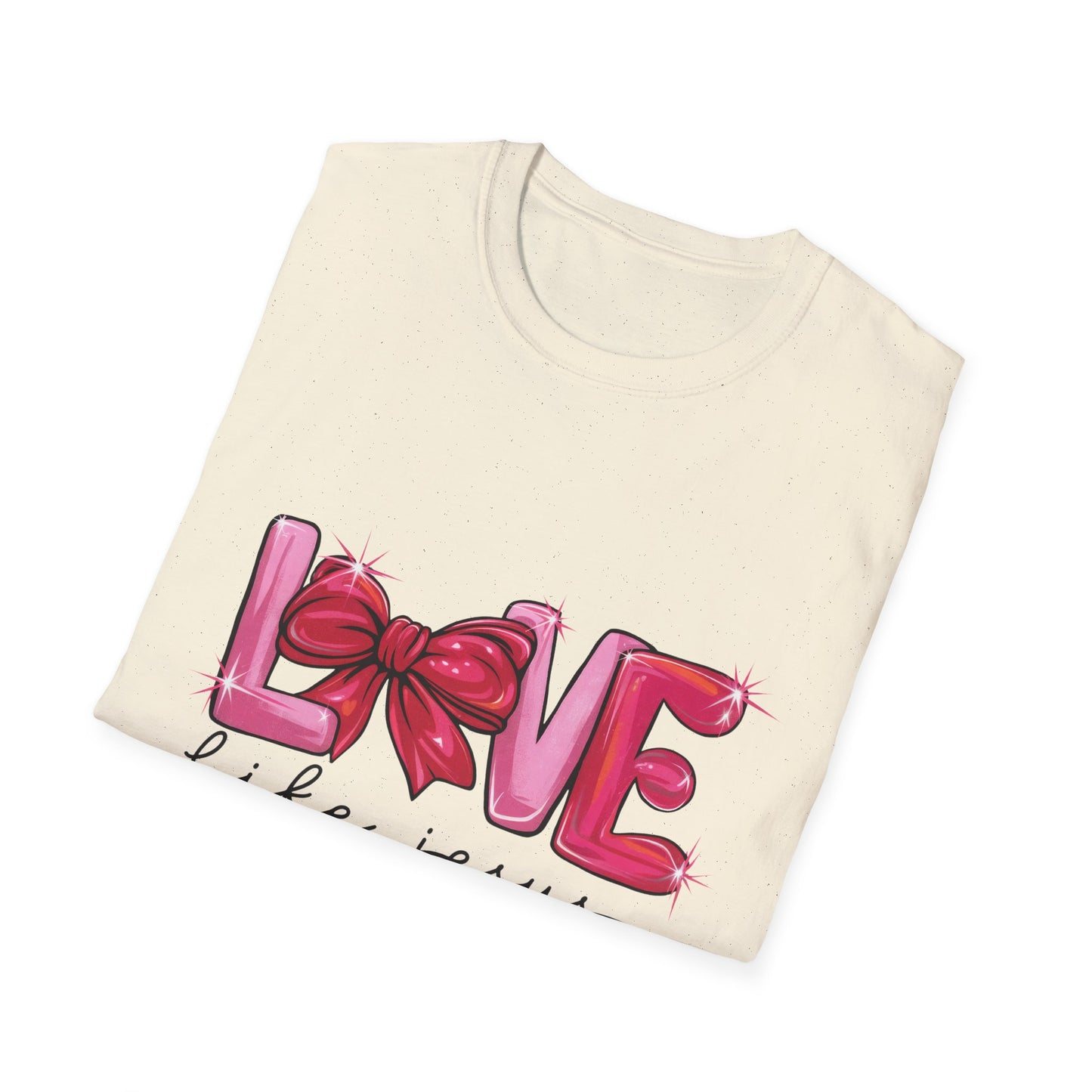 Sparkling LOVE Like Jesus T-Shirt | Vibrant Pink Bow Faith Tee | Women's Christian Inspirational Gift