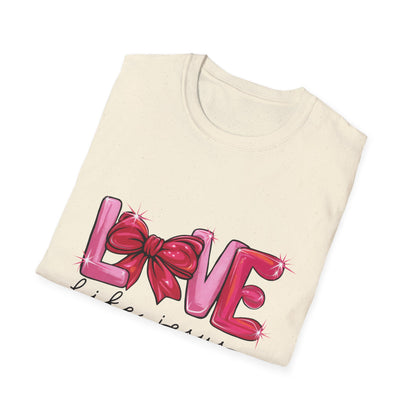 Sparkling LOVE Like Jesus T-Shirt | Vibrant Pink Bow Faith Tee | Women's Christian Inspirational Gift