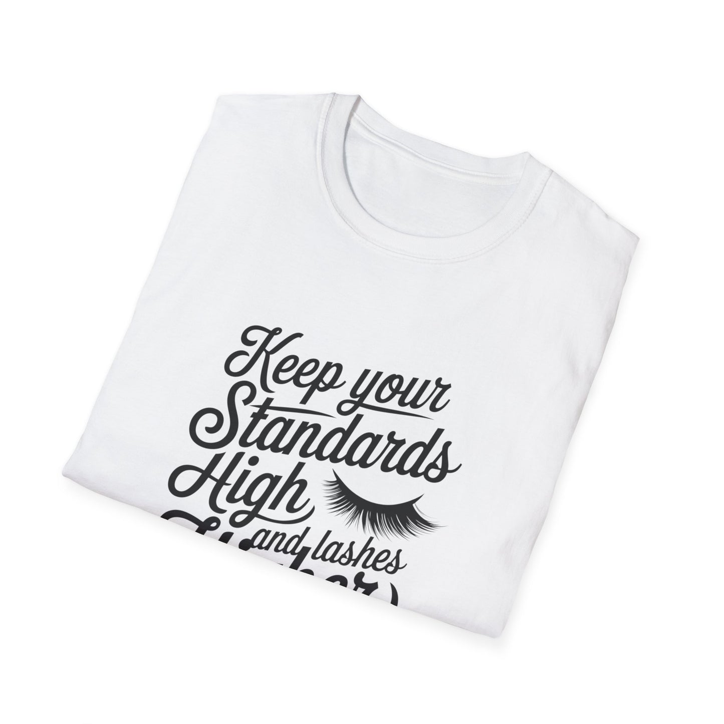 Stunning 'Standards High, Lashes Long' T-Shirt | Empowering Women's Beauty & Confidence Tee | Glam Gift