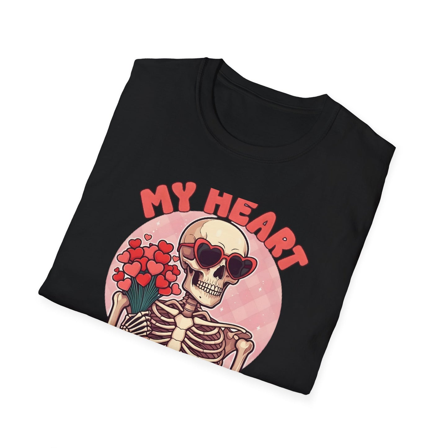 Adorably Spooky 'My Heart For You' Skeleton T-Shirt - Unique Valentine's Day & Romantic Gift Apparel for Couples
