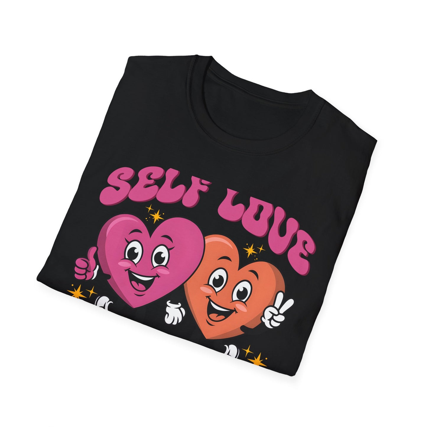 Uplifting Self Love T-Shirt | Groovy Cartoon Hearts Tee | Positive Vibes & Retro Empowerment Apparel