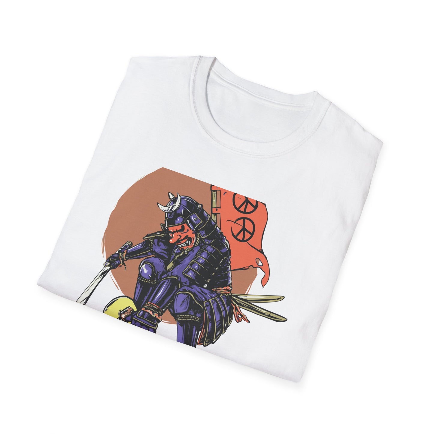 Bold Samurai Skater T-Shirt | Epic Japanese Warrior on Skateboard with Peace Sign Graphic Tee