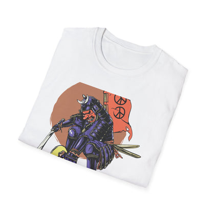 Bold Samurai Skater T-Shirt | Epic Japanese Warrior on Skateboard with Peace Sign Graphic Tee