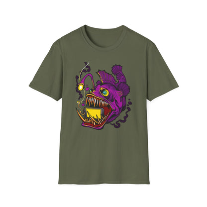 Fierce Anglerfish Smartphone T-Shirt - Deep Sea Tech Monster Graphic Tee | Unique & Trendy Gift for Gamers