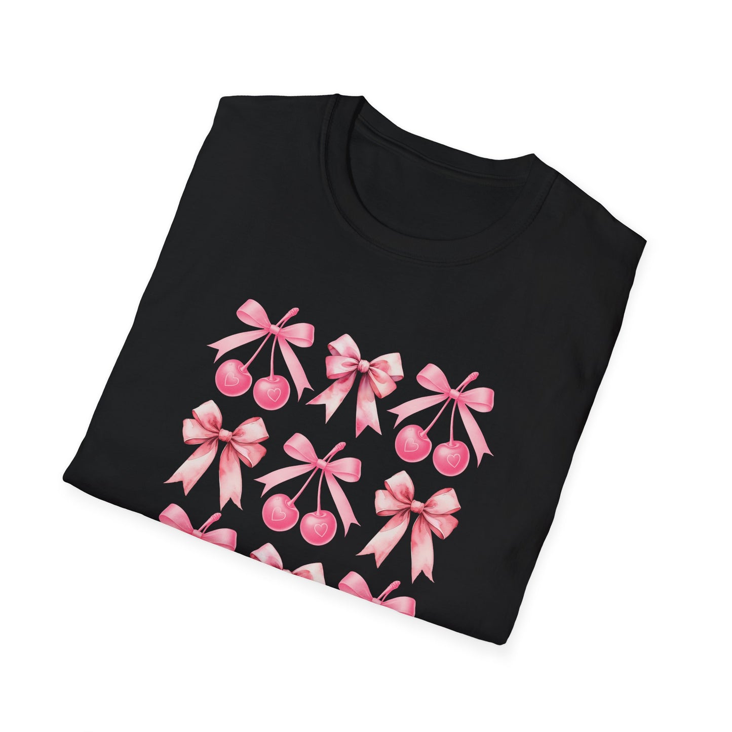 Chic Pink Bow & Cherry Heart T-Shirt | Adorable Coquette Aesthetic Tee | Sweet Girly Fashion Top for Women & Teens