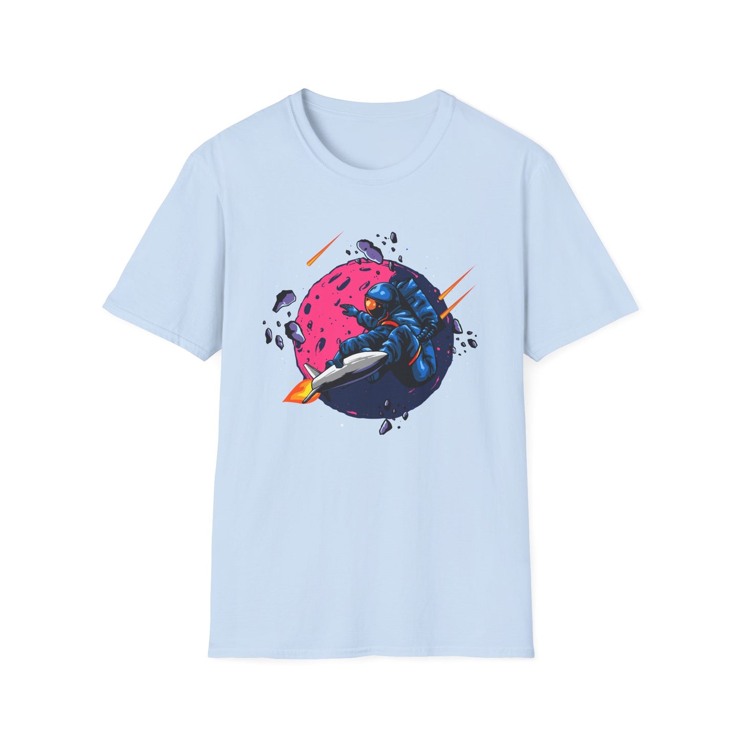 Epic Space Surfer Astronaut T-Shirt | Thrilling Galactic Rocket Ride Design Tee for Sci-Fi & Adventure Fans