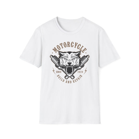 Dominant Roaring Wolf Motorcycle T-Shirt - Epic Biker & Mechanic Spark Plug Tee - Vintage Workshop Apparel Gift