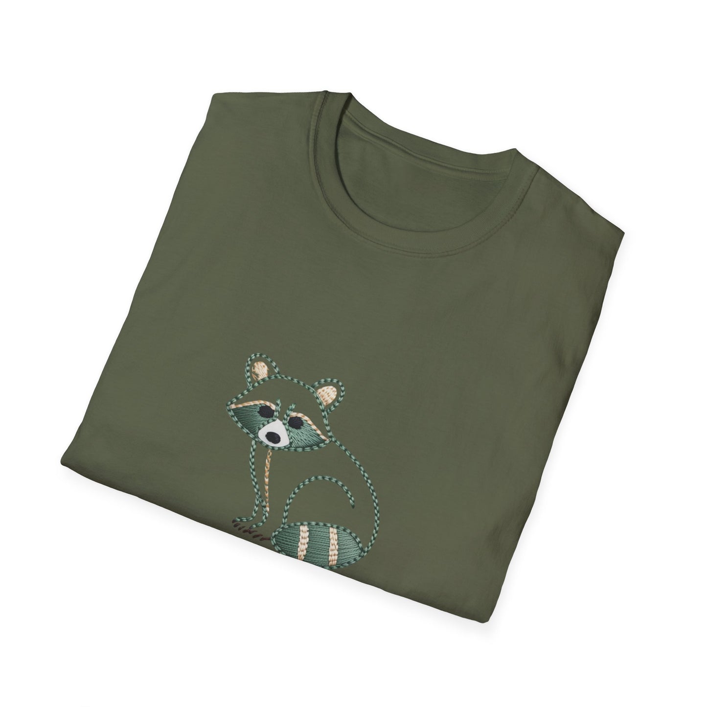 Hilarious 'Running on Snacks' Raccoon T-Shirt - Cozy Embroidered Style Animal Lover Tee, Perfect Gift!