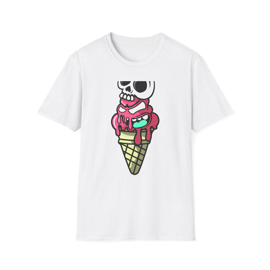 Spooky Sweet Skull Ice Cream Cone T-Shirt - Edgy Monster Dessert Tee for Goth & Punk Fans | Unique & Cool