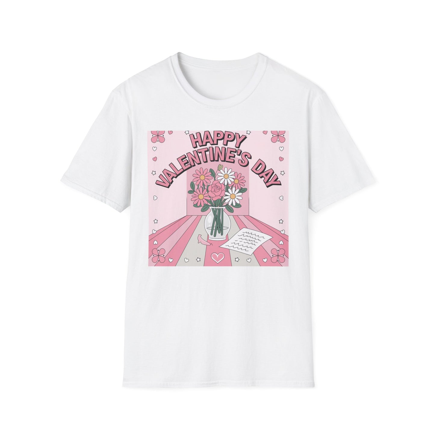 Groovy Valentine's Day Flowers T-Shirt | Charming Retro Love Bouquet Graphic Tee | Sweet Heart & Letter Gift for Her