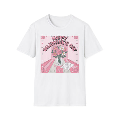 Groovy Valentine's Day Flowers T-Shirt | Charming Retro Love Bouquet Graphic Tee | Sweet Heart & Letter Gift for Her