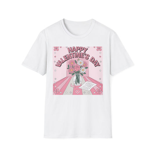 Groovy Valentine's Day Flowers T-Shirt | Charming Retro Love Bouquet Graphic Tee | Sweet Heart & Letter Gift for Her