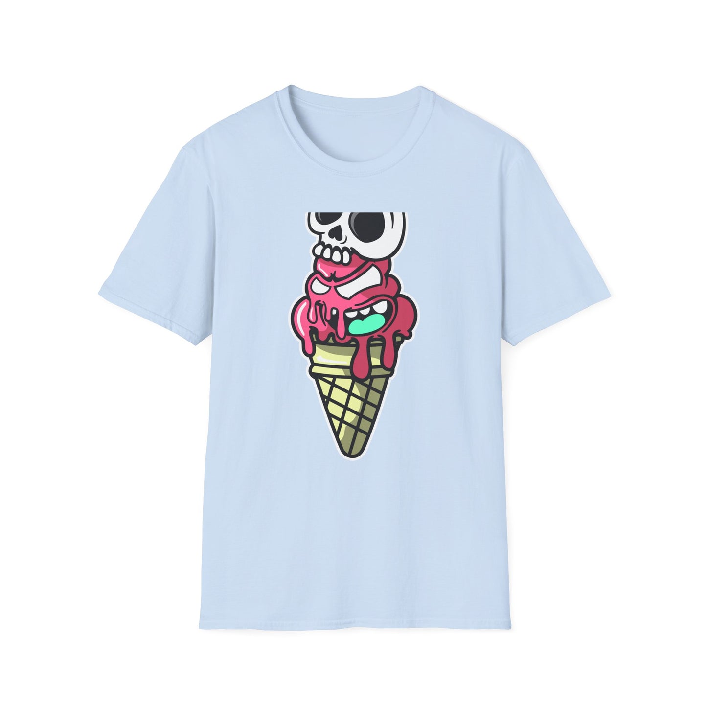 Spooky Sweet Skull Ice Cream Cone T-Shirt - Edgy Monster Dessert Tee for Goth & Punk Fans | Unique & Cool