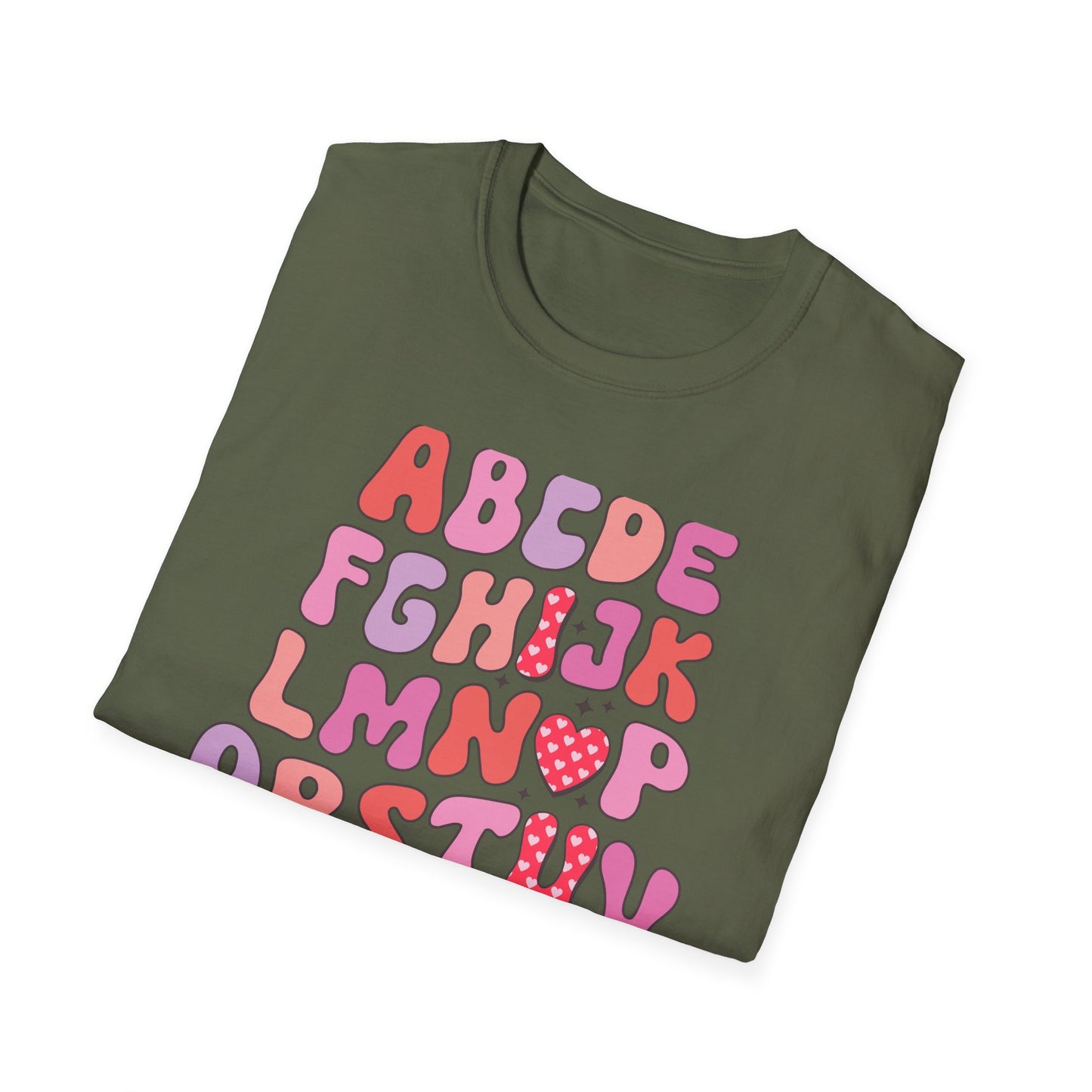 Vibrant Groovy Alphabet T-Shirt | Cute Heart Letter Retro Aesthetic Tee | Fun Teacher & Valentine's Day Gift