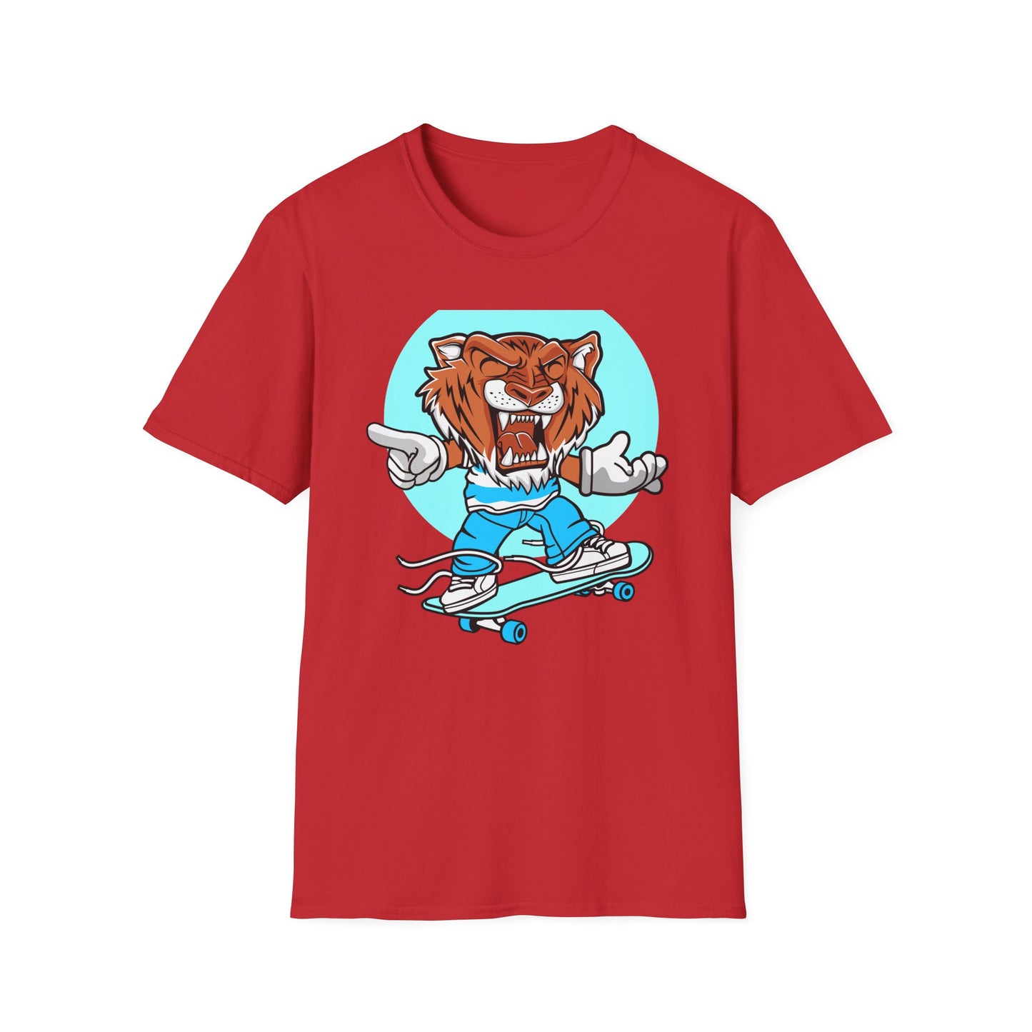 Rad Roaring Tiger Skateboard T-Shirt | Fierce Skater Mascot Graphic Tee for Extreme Style