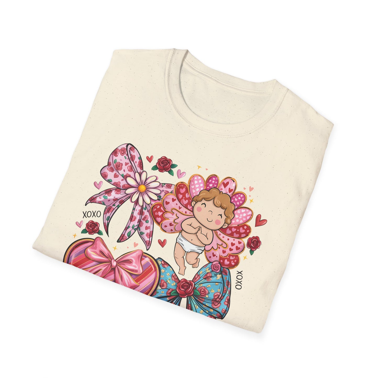 Adorable Valentine's Cupid & Love Heart T-Shirt - Sweet Roses & Bows Tee for Her | Perfect Romantic Gift