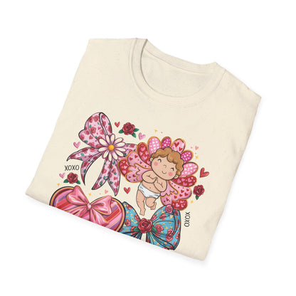 Adorable Valentine's Cupid & Love Heart T-Shirt - Sweet Roses & Bows Tee for Her | Perfect Romantic Gift