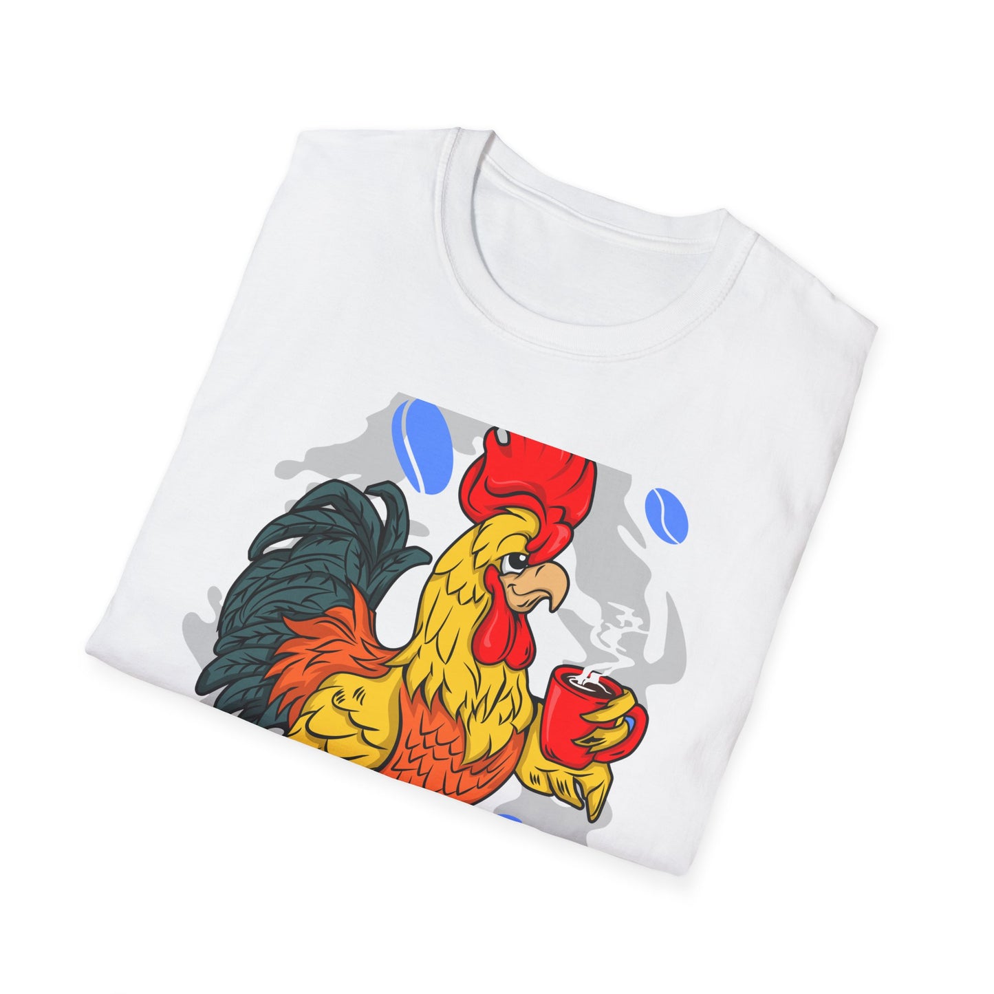 Hilarious Coffee Rooster T-Shirt for Early Birds & Coffee Lovers | Charming Morning Wake-Up Tee with Bunny Slippers | Unique Gift