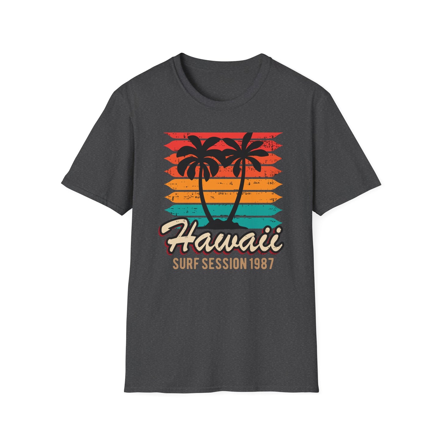 Awesome Vintage Hawaii Surf Session 1987 T-Shirt | Retro Palm Tree Beach Sunset Tee for 80s Style