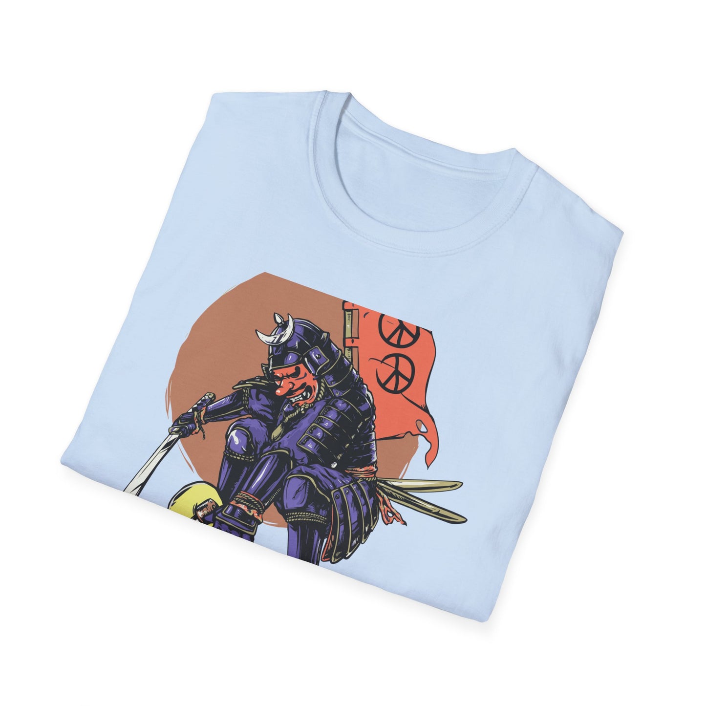 Bold Samurai Skater T-Shirt | Epic Japanese Warrior on Skateboard with Peace Sign Graphic Tee