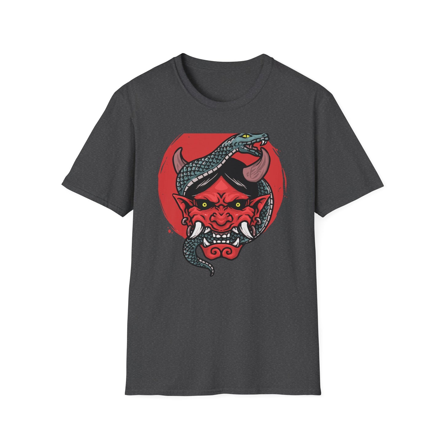 Fierce Hannya Mask & Snake T-Shirt - Striking Japanese Folklore Tattoo Art Tee | Bold Cultural Statement