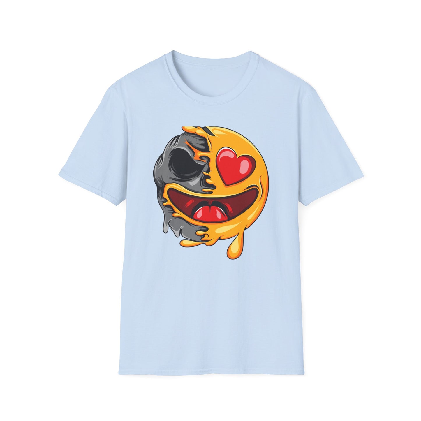 Melting Love Skull Emoji T-Shirt | Edgy Heart Eye Graphic Tee - Unique Streetwear & Dark Humor Apparel