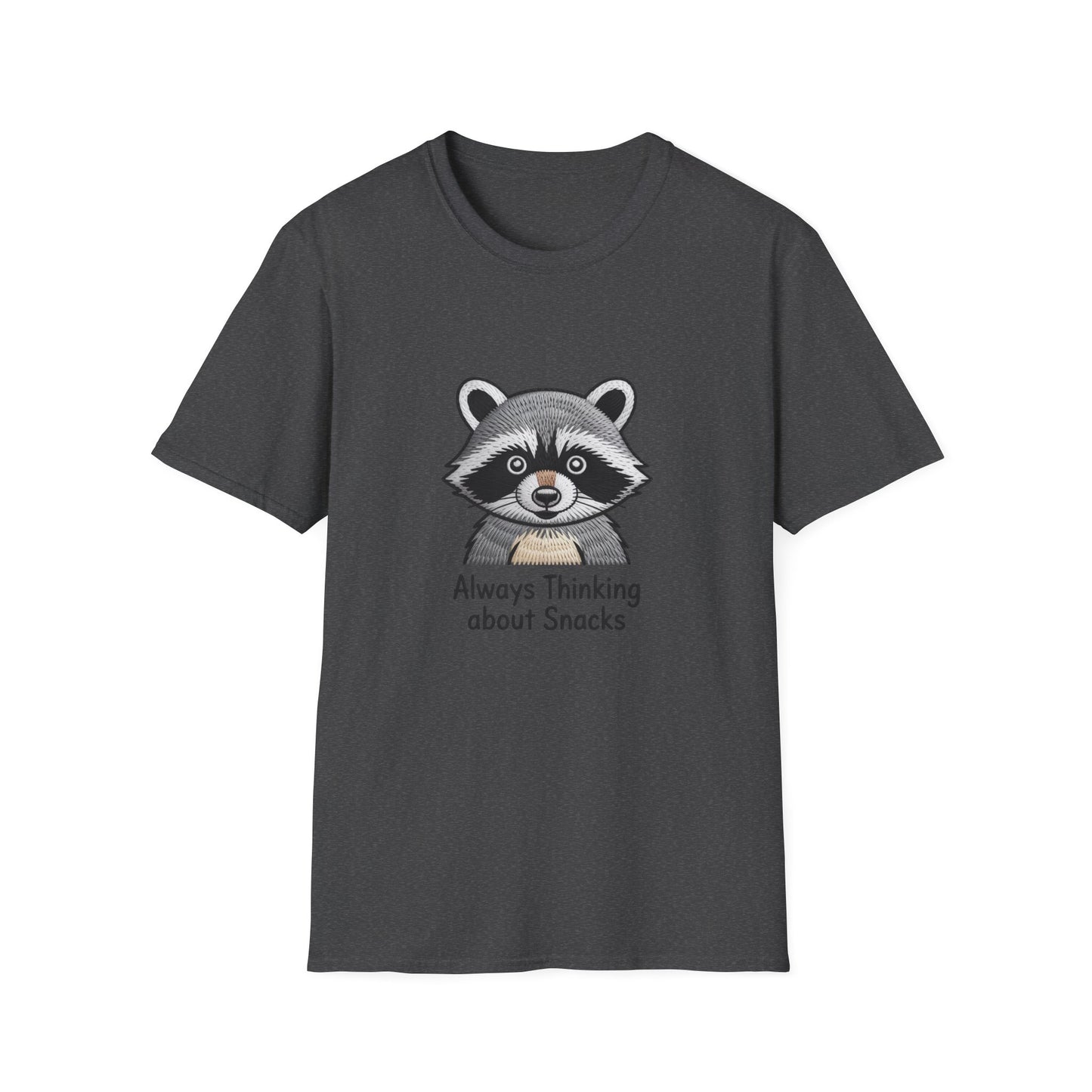 Hilarious Raccoon Snack Lover Embroidered T-Shirt | Adorable Wildlife Funny Tee | Cozy Casual Gift for Foodies