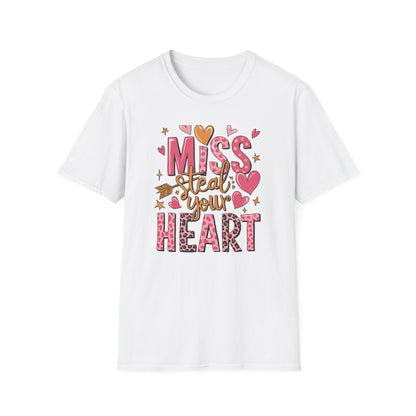 Miss Steal Your Heart T-Shirt | Adorable Valentine's Day Love Tee | Pink Leopard Print & Cupid's Arrow Shirt
