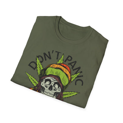 Awesome Don't Panic It's Organic Rasta Skull T-Shirt | Unique Cannabis Leaf Reggae Tee for Chill Vibes