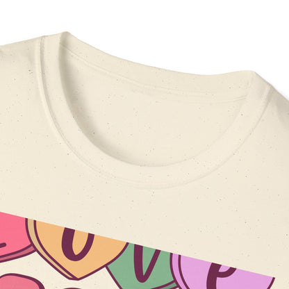 Retro Love More Worry Less T-Shirt - Groovy Candy Hearts & Positive Message Tee for Women & Teens | Inspiring Vibes