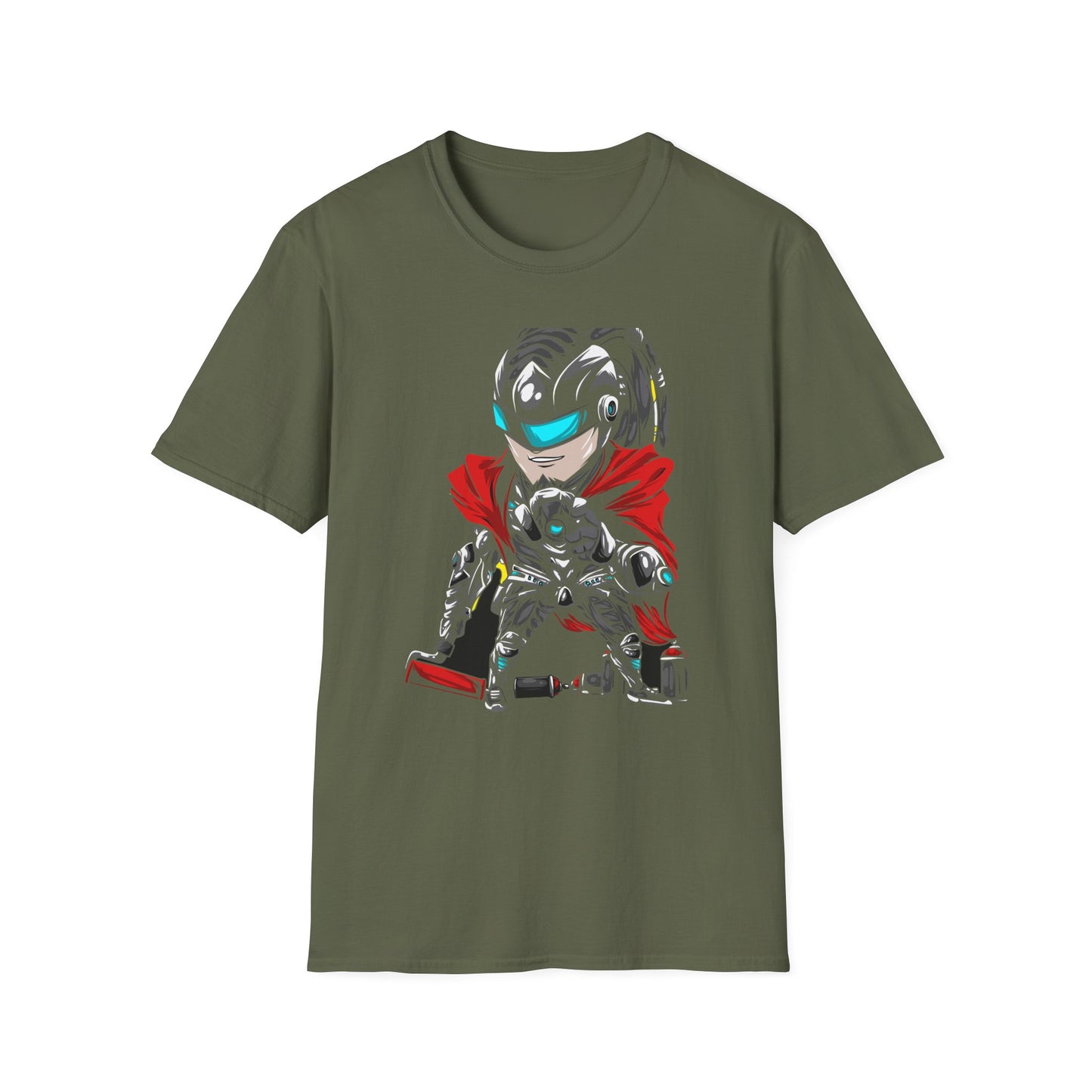 Dynamic Cyberpunk Graffiti T-Shirt - Futuristic Street Art Hero Tee for Gamers & Urban Artists