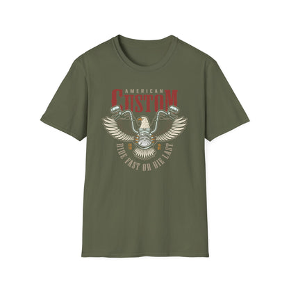 Legendary American Custom Eagle Motorcycle T-Shirt - Bold Biker Ride Fast or Die Last Tee, Vintage Chopper Enthusiast Gift