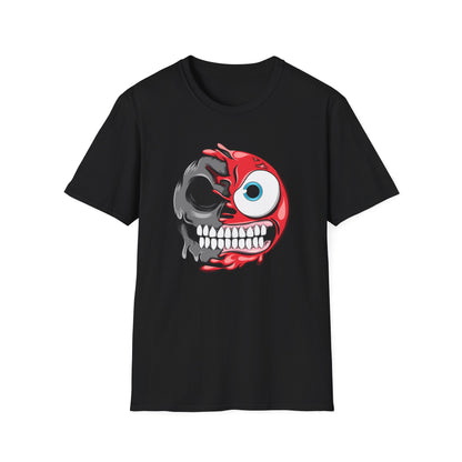Awesome Split Personality Skull Emoji T-Shirt - Unique Edgy Design for Dark Humor & Bold Style