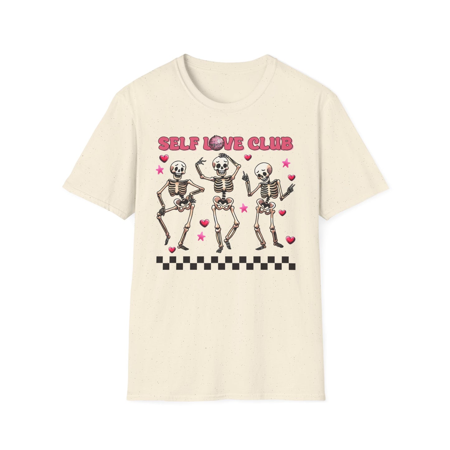 Groovy Self Love Club T-Shirt | Empowering Dancing Skeletons & Disco Ball Design | Trendy & Unique Top