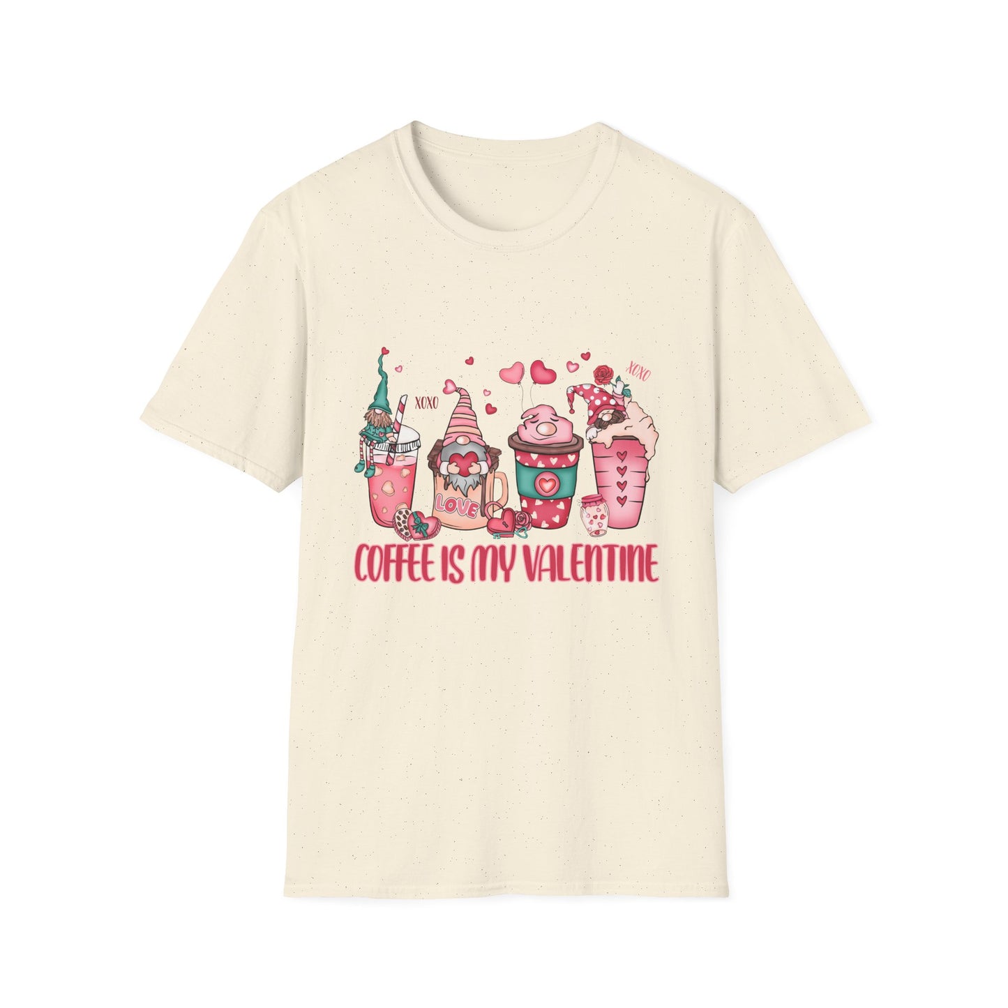 Adorable Coffee is My Valentine Gnomes T-Shirt | Whimsical Hearts & Coffee Lover Tee | Funny Anti-Valentine Gift
