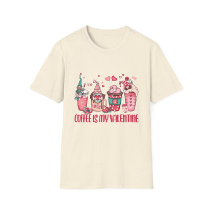 Adorable Coffee is My Valentine Gnomes T-Shirt | Whimsical Hearts & Coffee Lover Tee | Funny Anti-Valentine Gift