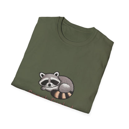 Adorable "Snack Fueled" Sleeping Raccoon T-Shirt | Cozy Animal Lover Tee | Hilarious Foodie Gift for Snack Enthusiasts