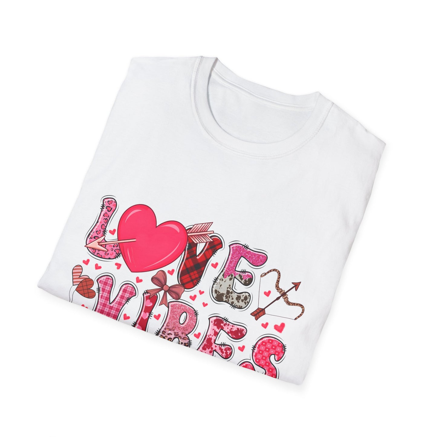 Charming Love Vibes T-Shirt | Trendy Valentine's Day Hearts, Plaid & Leopard Print Tee for Women
