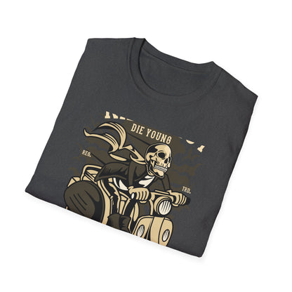 Ride Fast Die Young Skeleton Scooter Club T-Shirt - Vintage Edgy Graphic Tee for Daring Souls | Epic Biker Style