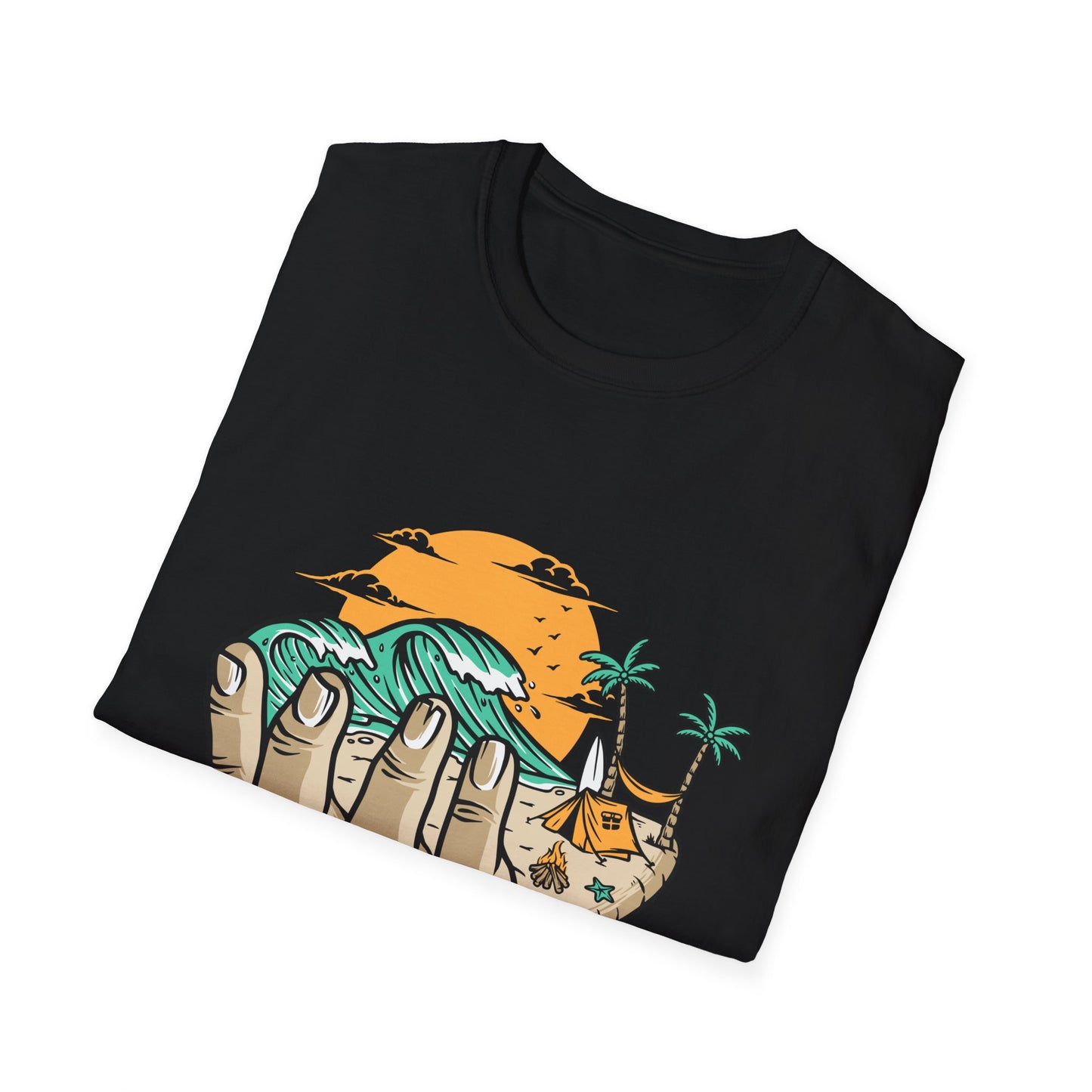 Epic Beach Life Hand T-Shirt | Surf, Camp & Travel Adventure Tee | Vibrant Tropical Sunset Vacation Top