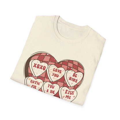 Charming Retro Conversation Hearts T-Shirt | Vintage Valentine's Day Sweetheart Candy Box Tee | Adorable Love Gift